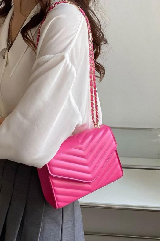 Sac à Chevrons + Chaînes Femme Rose 
