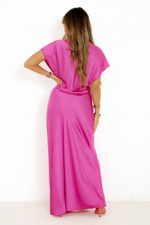 Robe Satin Manches Courtes Rose