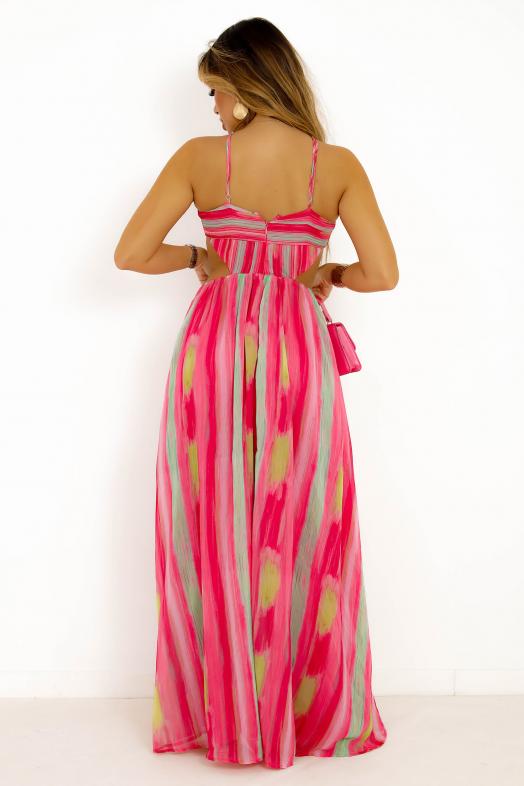 Robe Imprimée Fines Bretelles Rose 