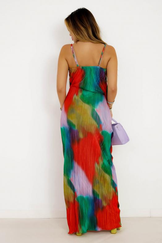 Robe Plissée Tie & Die Colorée Femme Rouge 