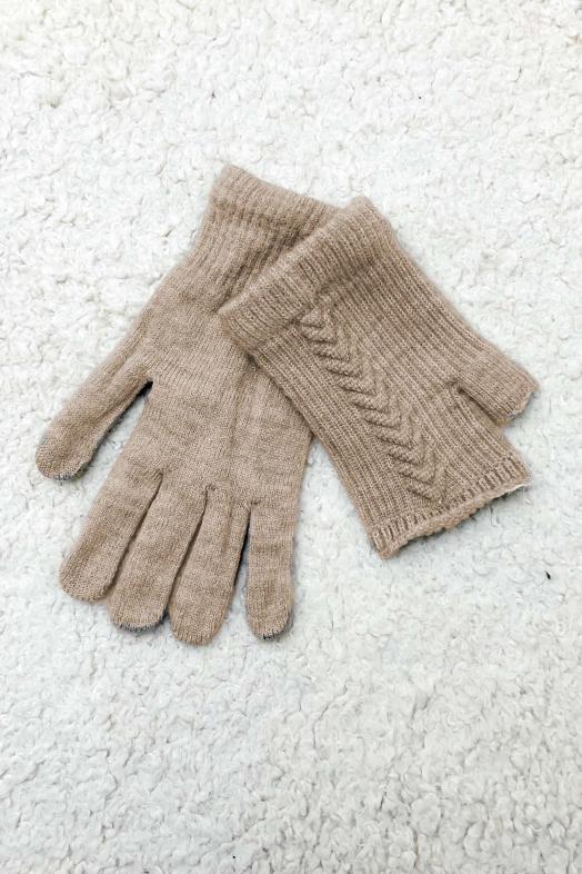 Gants + Mitaines Torsades Femme Taupe 