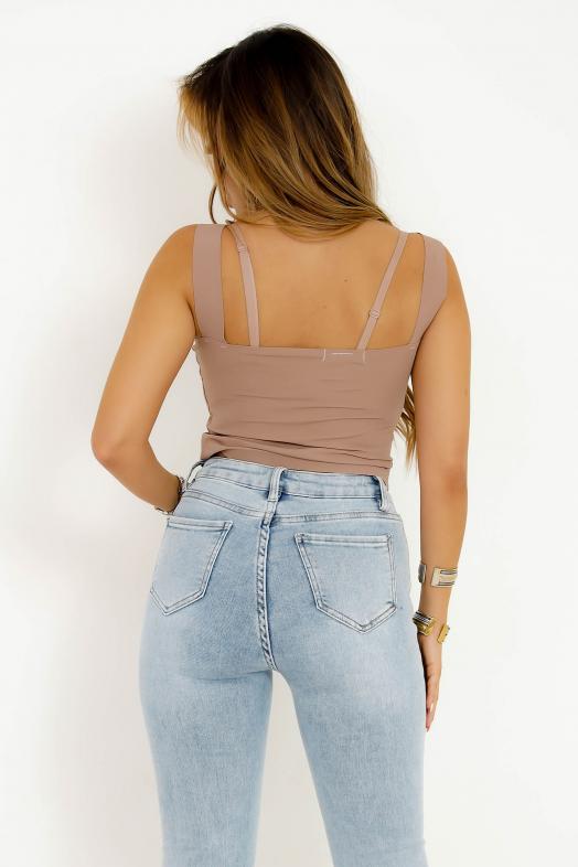 Top à Bretelles Larges Femme Taupe 