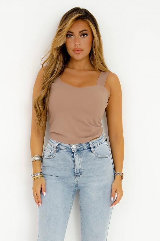 Top à Bretelles Larges Femme Taupe 