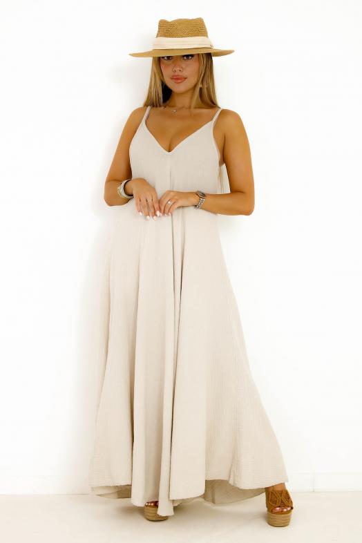Robe Maxi Gaze de Coton Taupe