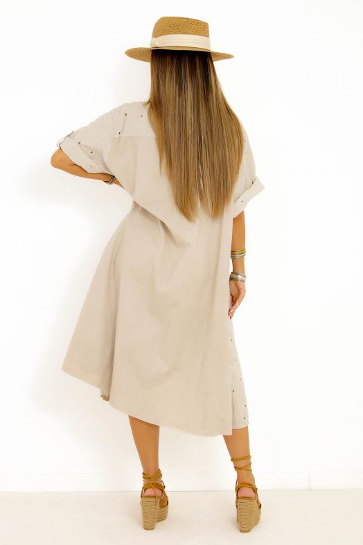 Robe Ample Macramée Boutonnée Taupe