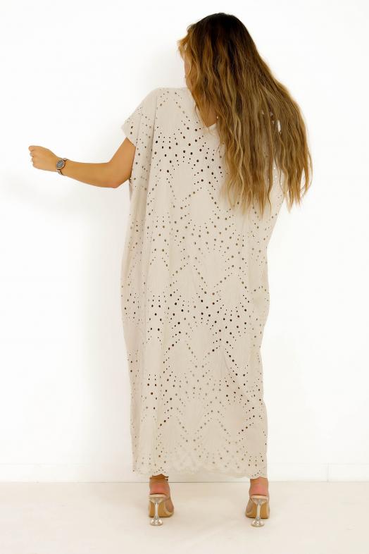 Robe Macramé Col V Taupe 