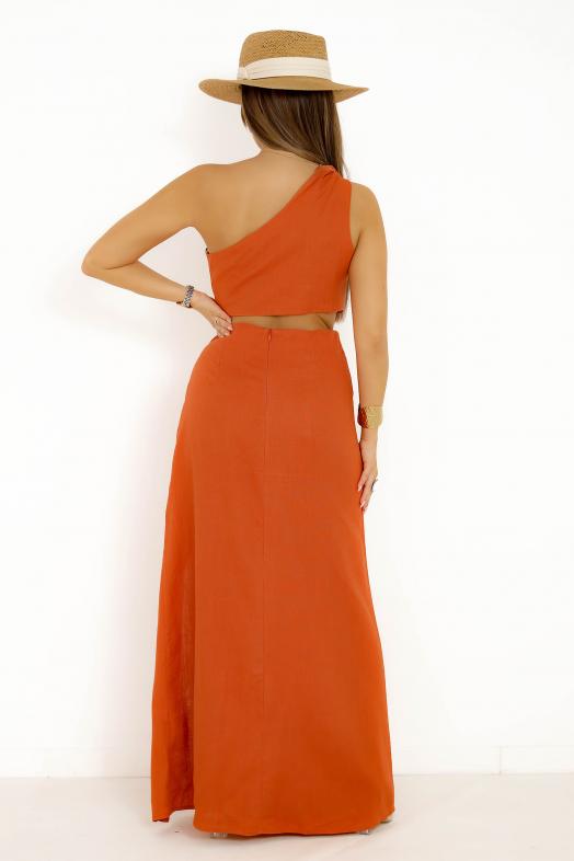 Robe en Lin Destructurée Terracotta