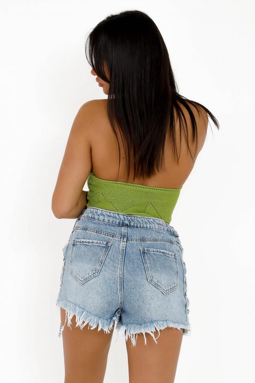 Top Dos Nu Crochet Femme Vert 