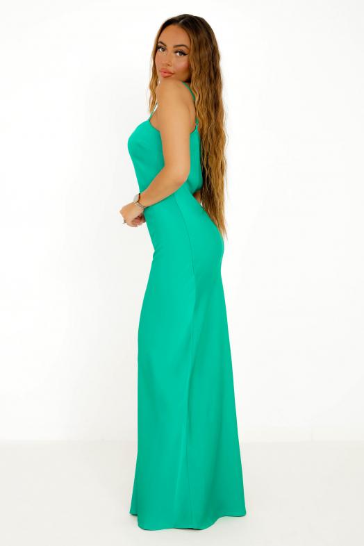 Robe Satin Une Bretelle Femme Vert 