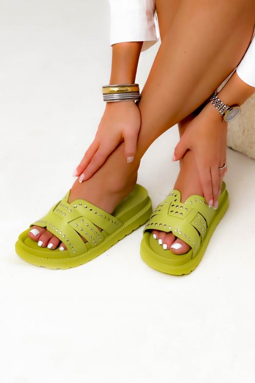 Sandales Cloutées Femme Vert 