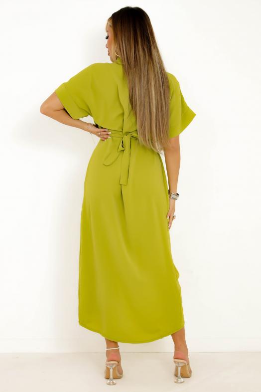 Robe Boutonnée Froncée Femme Vert 