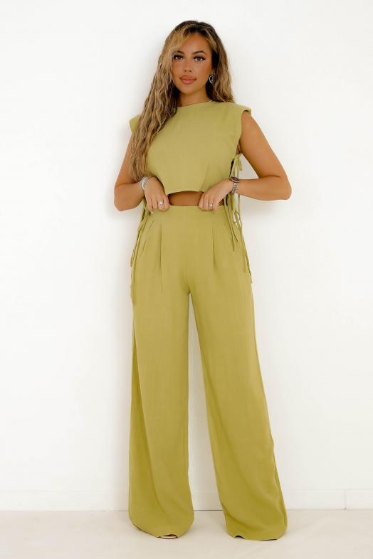 Top Côtés Laçage Femme Vert Olive