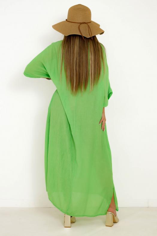 Robe Col V Ample + Poches Femme Vert 