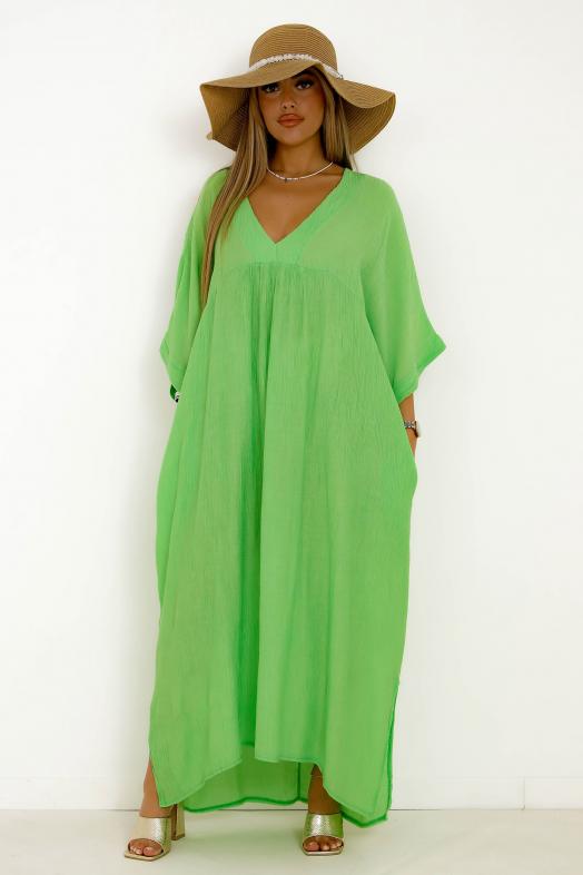 Robe Col V Ample + Poches Femme Vert 