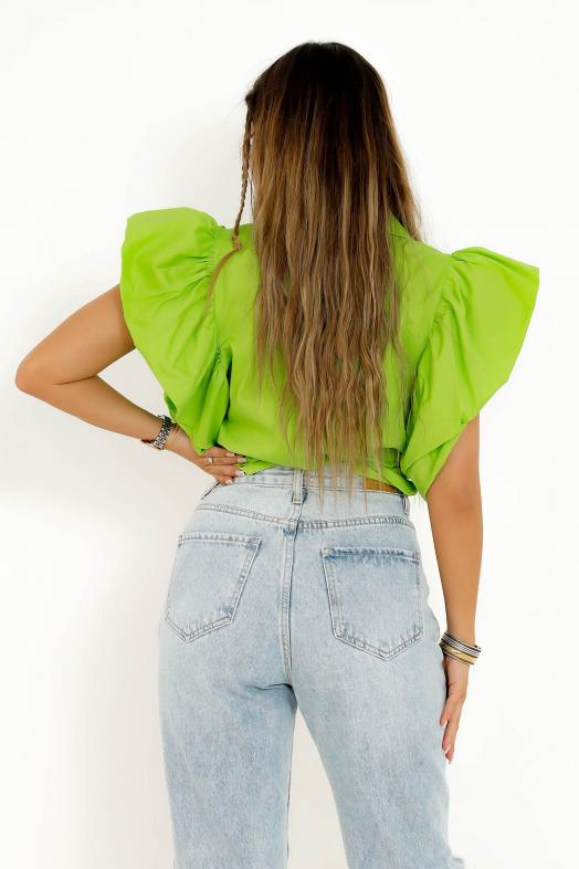 Chemisier Manches Froufrou Femme Vert