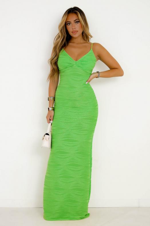 Robe Longue à Vagues Femme Vert 