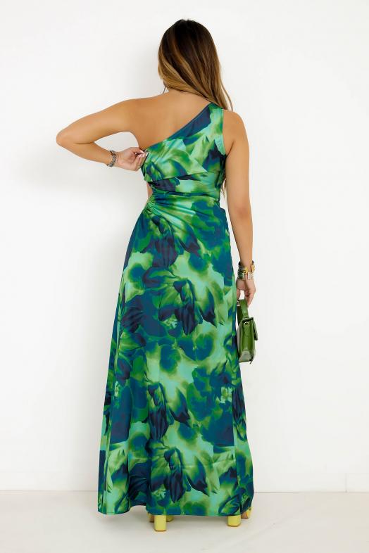 Robe Une Bretelle Fendue Imprimée Femme Vert
