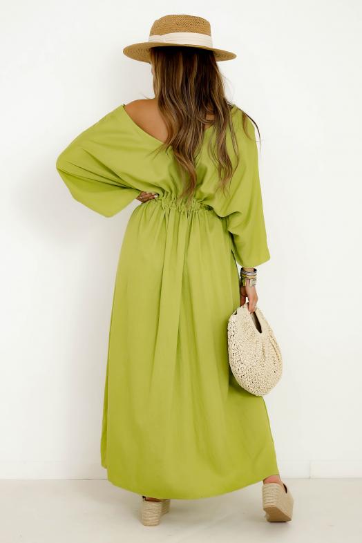 Robe Ample Laçage Fendue Femme Vert 