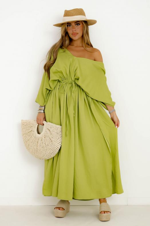 Robe Ample Laçage Fendue Femme Vert 