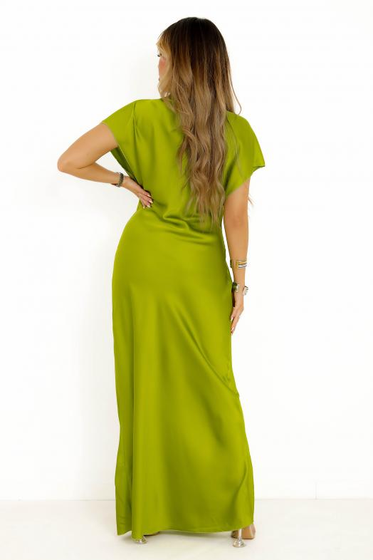 Robe Satin Manches Courtes Vert Olive 