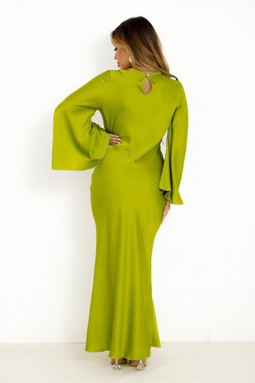 Robe Longue manches Évasées Vert Olive 