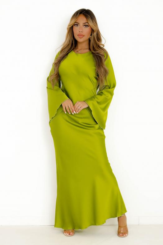 Robe Longue manches Évasées Vert Olive 