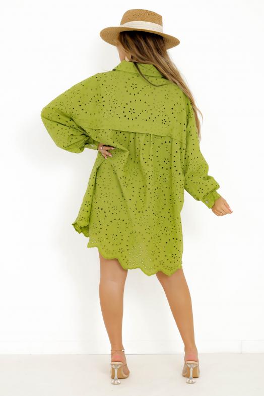 Robe Chemise Broderie Vert Olive 