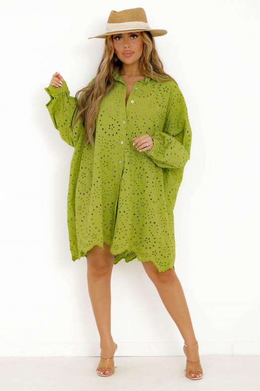 Robe Chemise Broderie Vert Olive 