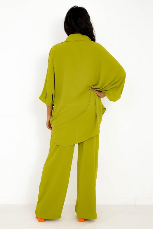 Ensemble Chemisier + Pantalon Fluide Vert Olive 