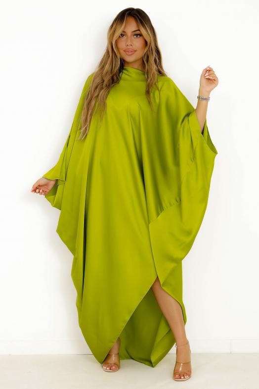 Robe Satin Asymétrique Vert Olive 