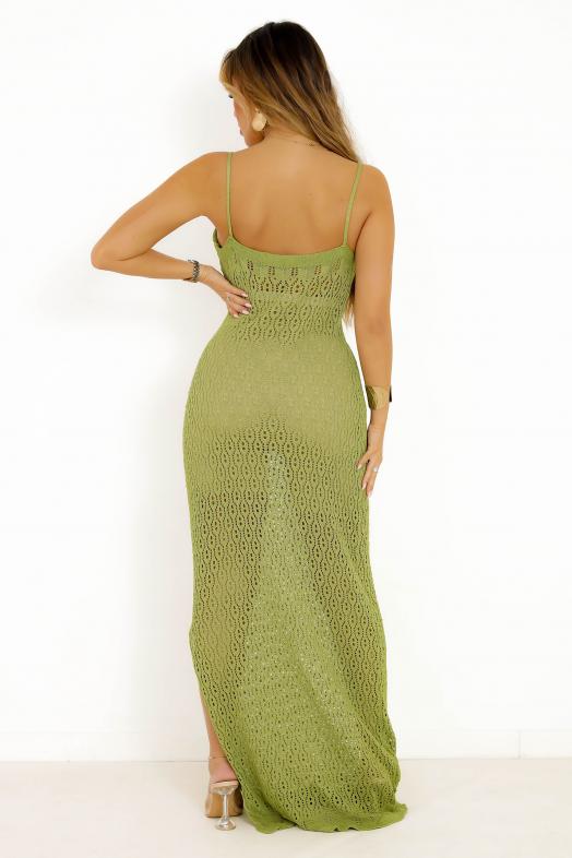Robe Macramée Moulante Vert Olive 