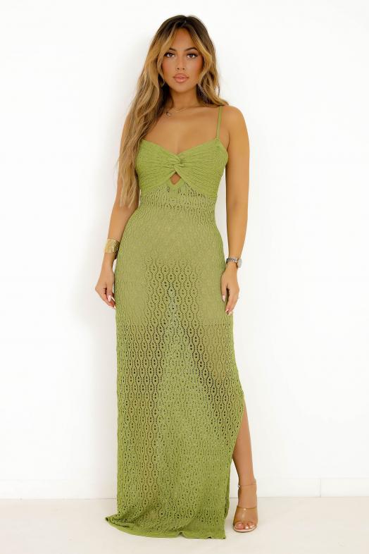 Robe Macramée Moulante Vert Olive 