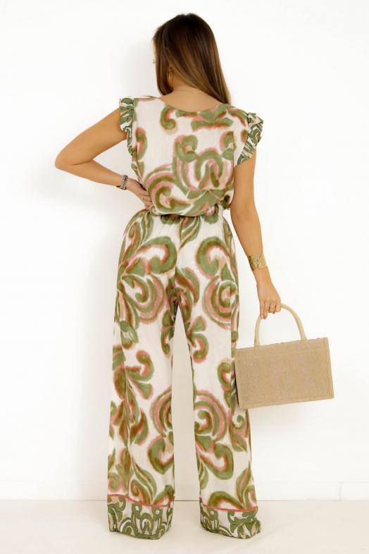Ensemble Top + Pantalon Imprimée Vert Olive 