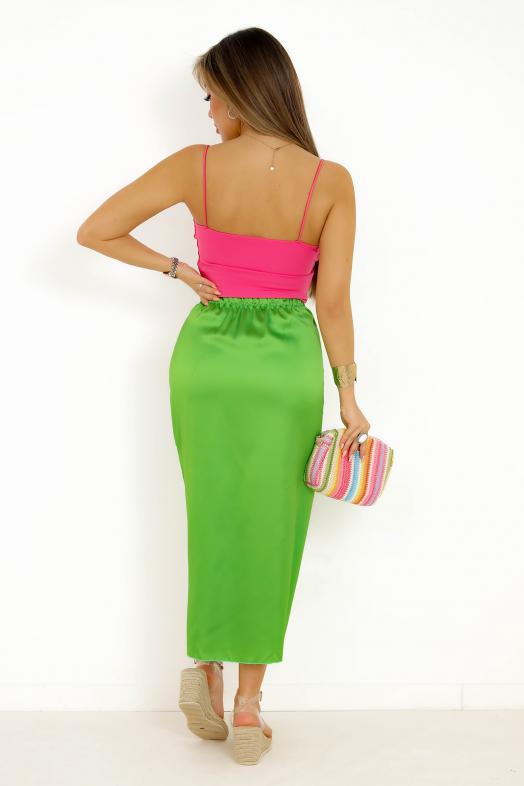 Jupe Satin Nouée Vert Anis