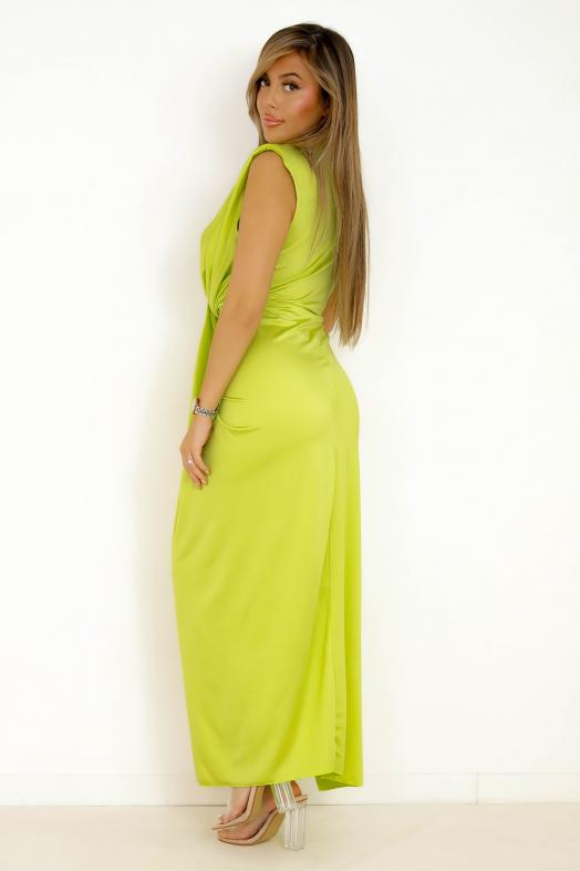 Robe FroncÃ©e Col Plongeant Vert Anis