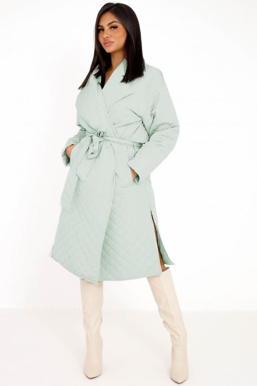 Trench Matelassé Fendu Femme Vert Clair 