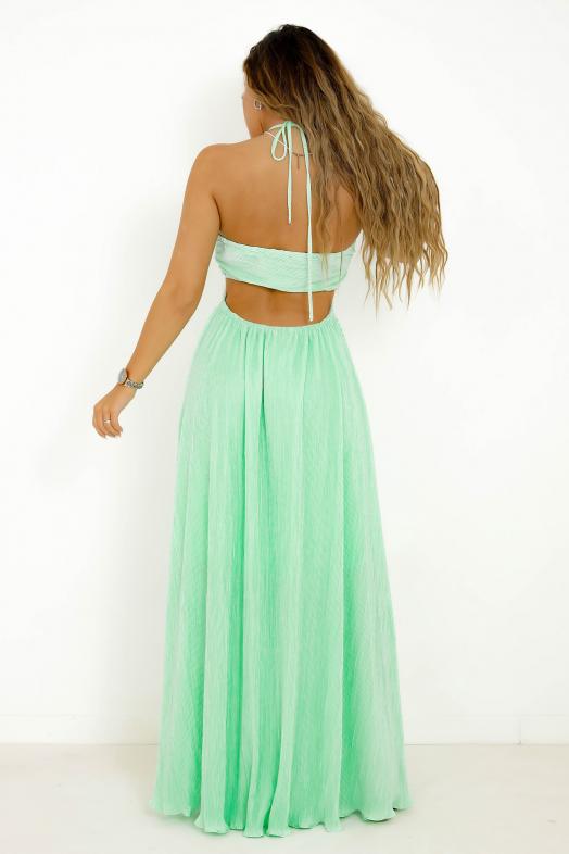 Robe Plissée Ouverte Femme Vert d´Eau 