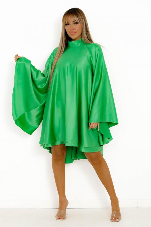 Robe Femme Satinée Dos Nu Vert Foncé 