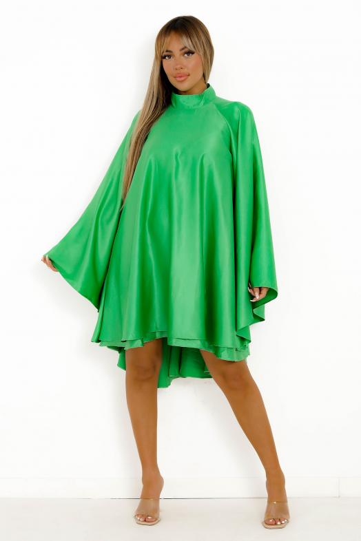 Robe Femme Satinée Dos Nu Vert Foncé 