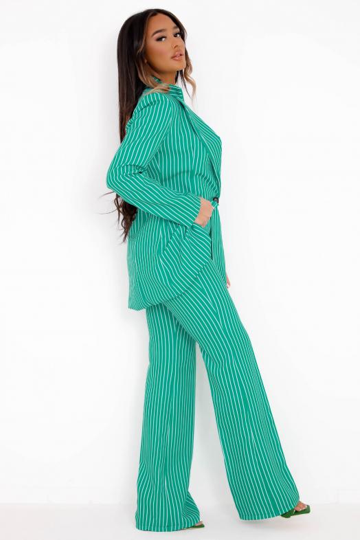 Ensemble Veste + Pantalon RayÃ© Femme Vert