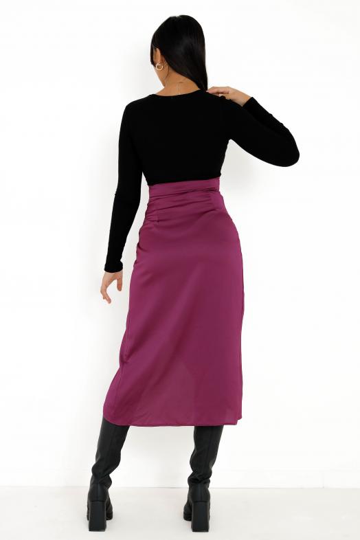 Jupe Fendue Satin Violet