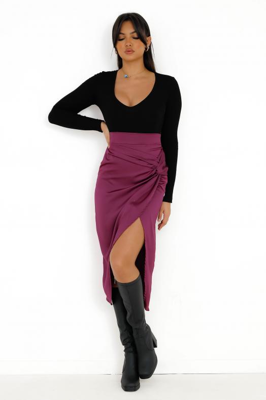 Jupe Fendue Satin Violet