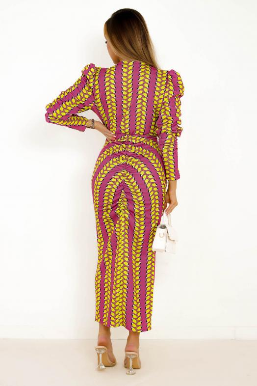 Robe Imprimée Froncée Femme Violet 