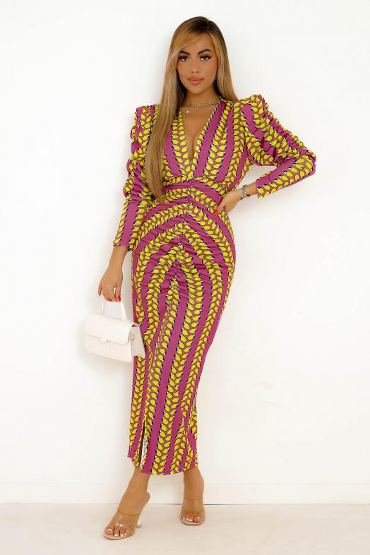 Robe Imprimée Froncée Femme Violet 