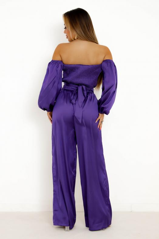 Ensemble Top + Pantalon Satin Femme Violet