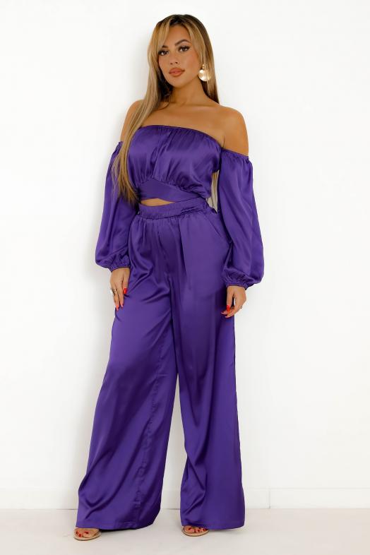 Ensemble Top + Pantalon Satin Femme Violet