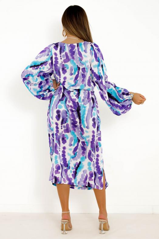 Robe Col V Imprimée Femme Violet 