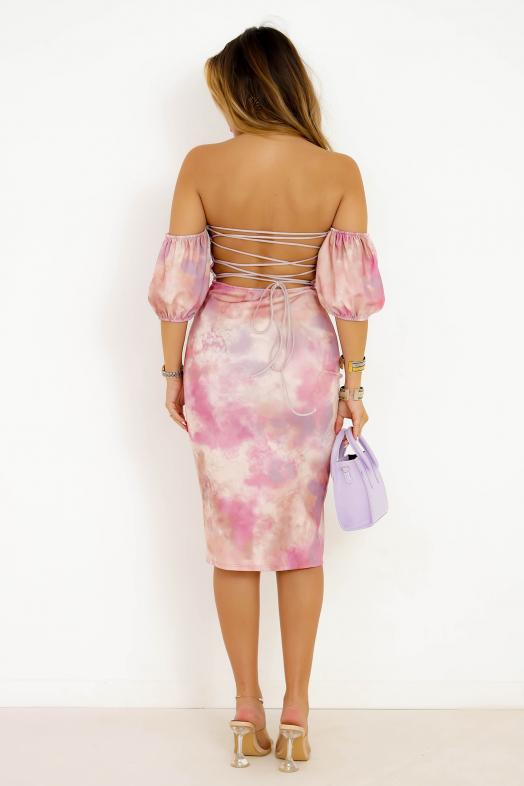 Robe Bustier Imprimée Fendue Femme Violet 