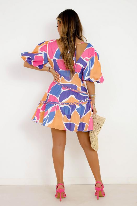 Robe Péplum Tresses Imprimée Femme Violet 