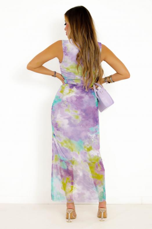 Robe Tulle Imprimée Violet 